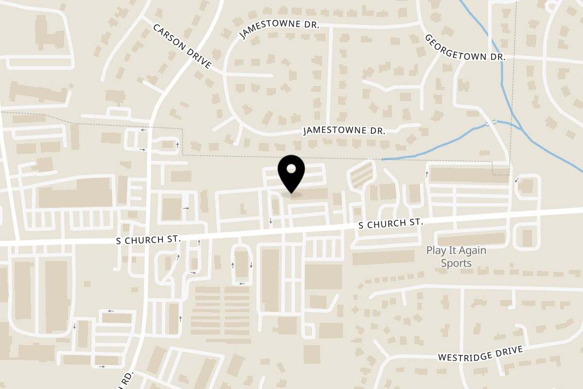 Map showing the location of Wings to Go on 3421 South Church Street in Burlington